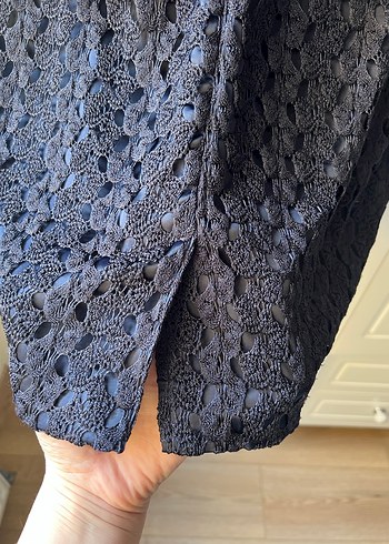 Dantel Detaylı lacivert Midi Kadın Elbise - Görsel 5