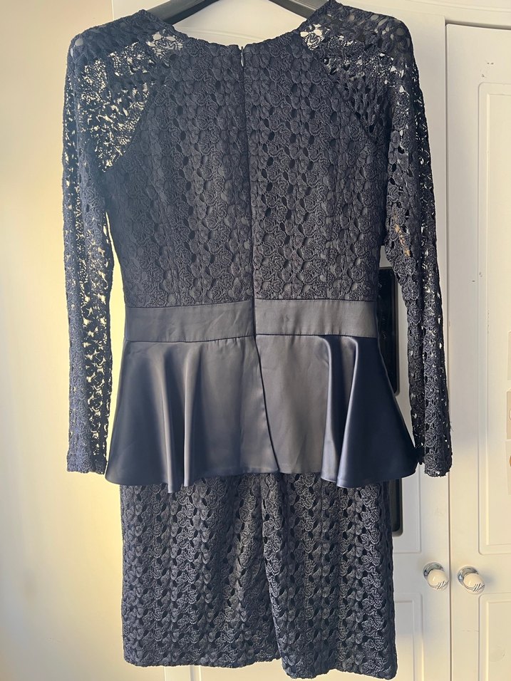 Dantel Detaylı lacivert Midi Kadın Elbise - Görsel 4