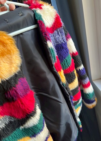 Renkli Tüy Detaylı Kadın Midi Kürk - Görsel 5