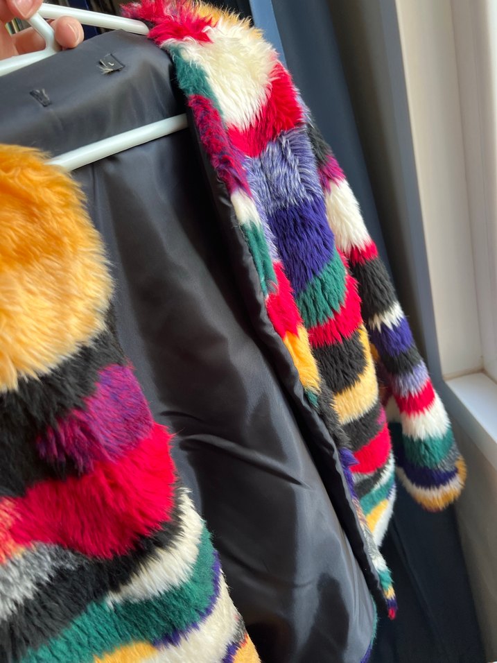 Renkli Tüy Detaylı Kadın Midi Kürk - Görsel 5