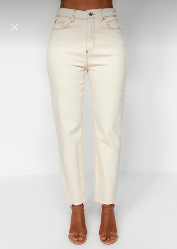 Trendyolmilla Ekru yüksek bel mom jean - Görsel 7