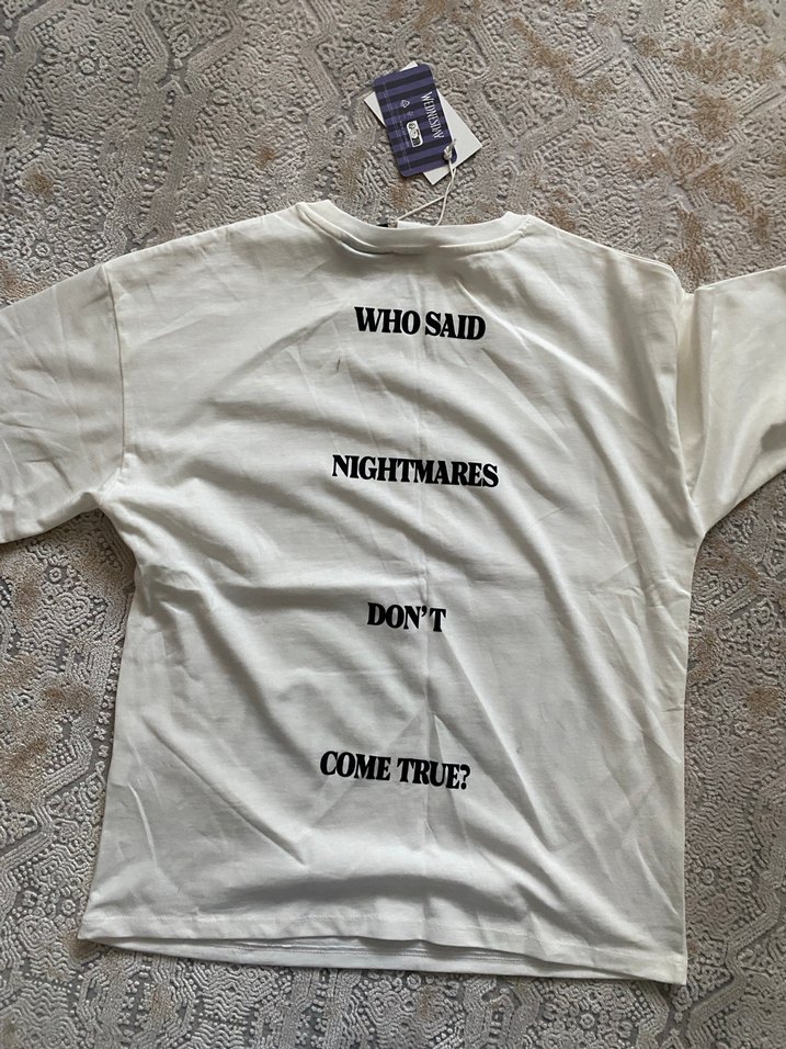 Beyaz Baskılı Kadın Tişört - Görsel 3