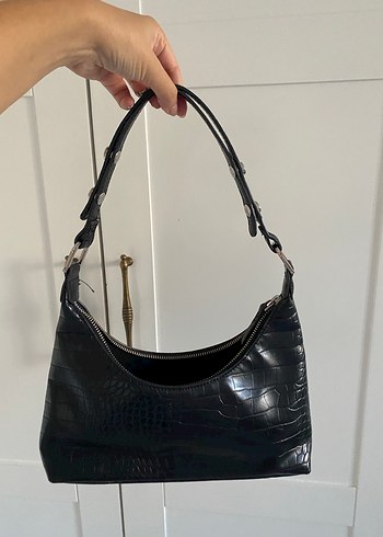 Klasik Siyah Yılan Derisi Desenli Deri Çanta - Görsel 4
