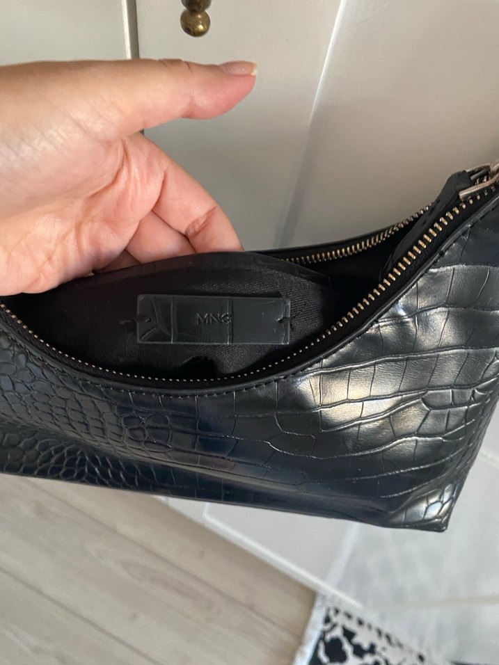 Klasik Siyah Yılan Derisi Desenli Deri Çanta - Görsel 2