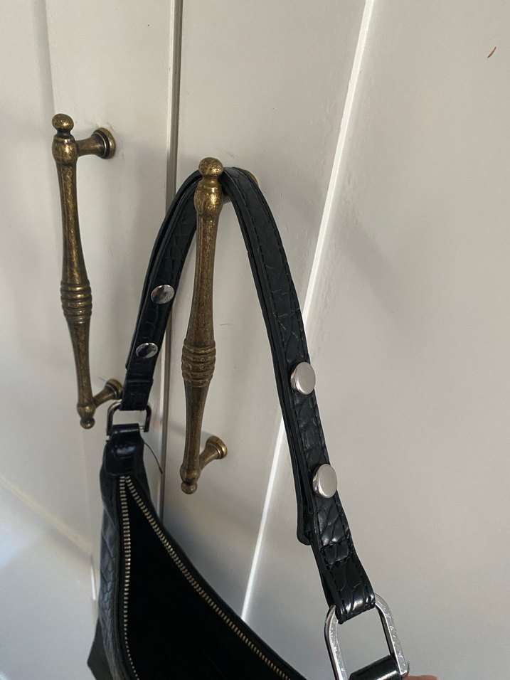 Klasik Siyah Yılan Derisi Desenli Deri Çanta - Görsel 3