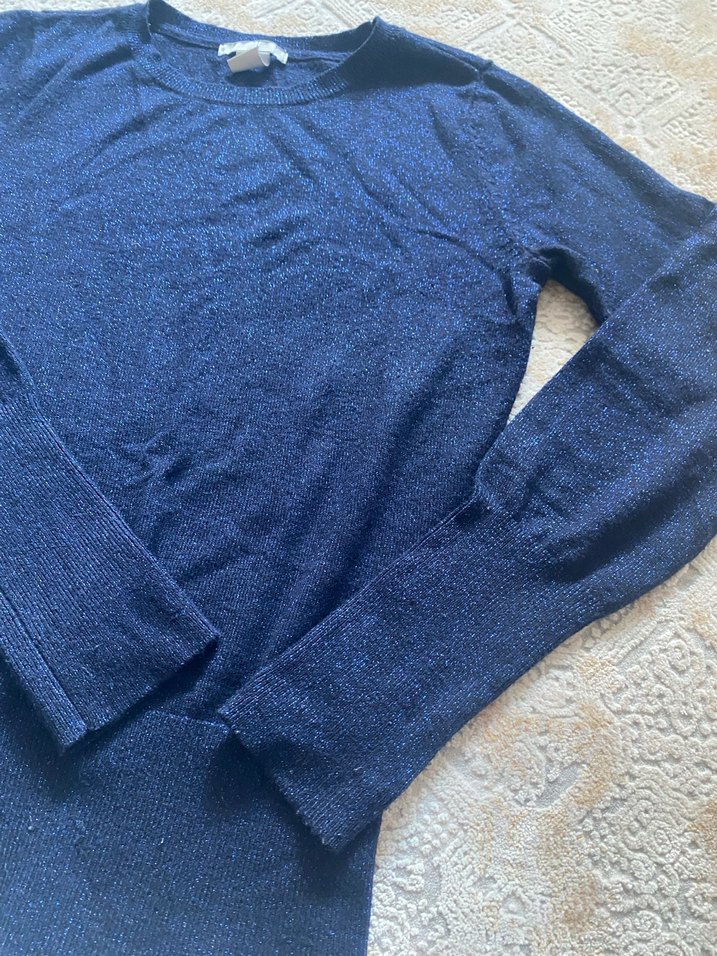 Lacivert Kadın İnce Örgü Yün Kazak - Görsel 3