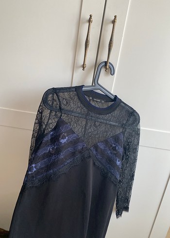 Uzun Kollu Siyah Dantel Midi Elbise - Görsel 5