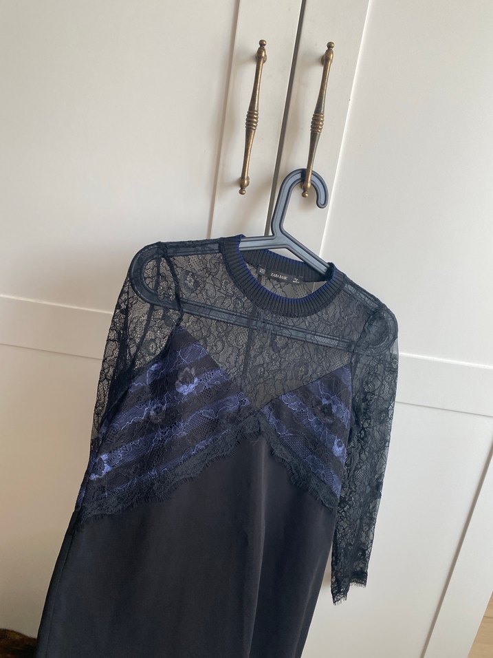 Uzun Kollu Siyah Dantel Midi Elbise - Görsel 5