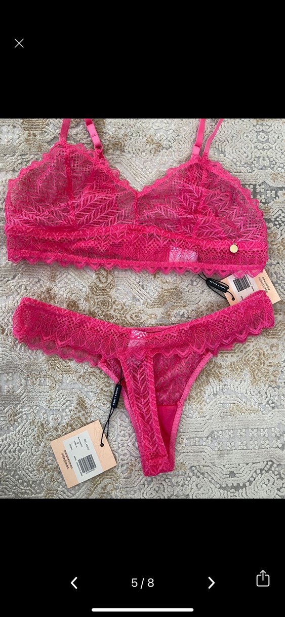 Bohem Tarzda Koyu Pembe Dantelli Sütyen Takımı - Görsel 2