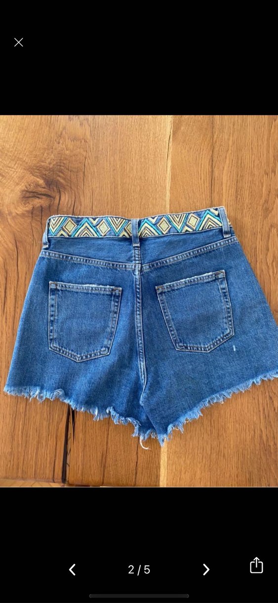 Nakışlı Bel Detaylı Mavi Kot Şort - Görsel 2