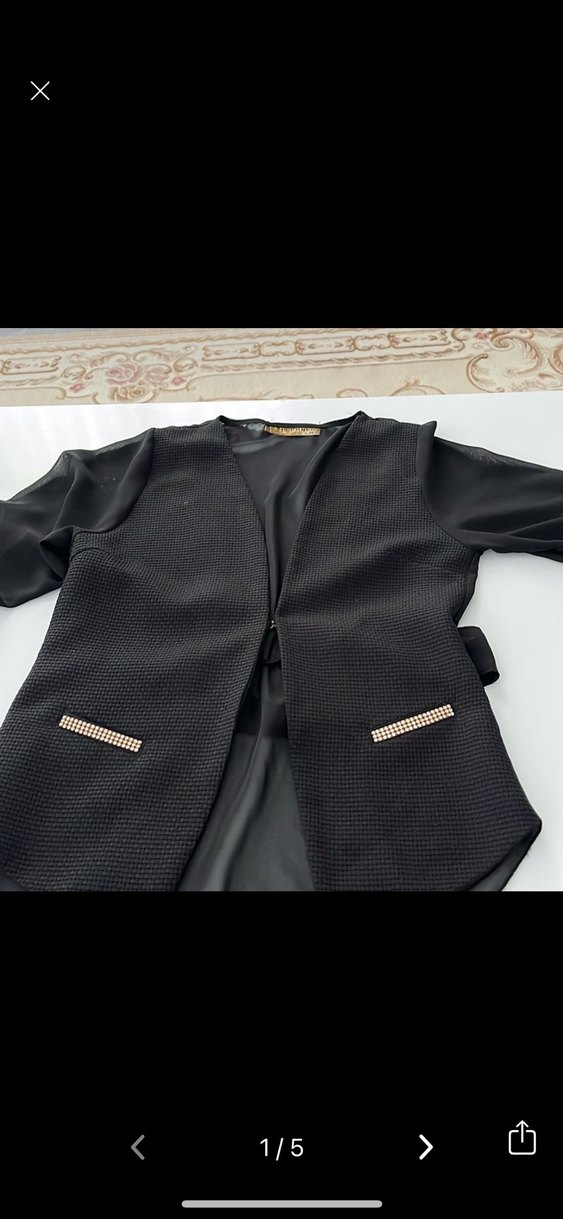 Siyah şifon Kadın Bluz ceket katlanır kollar - Görsel 2