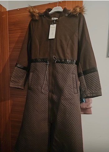 Kahverengi Uzun Kadın Kemerli Ceket - Görsel 2