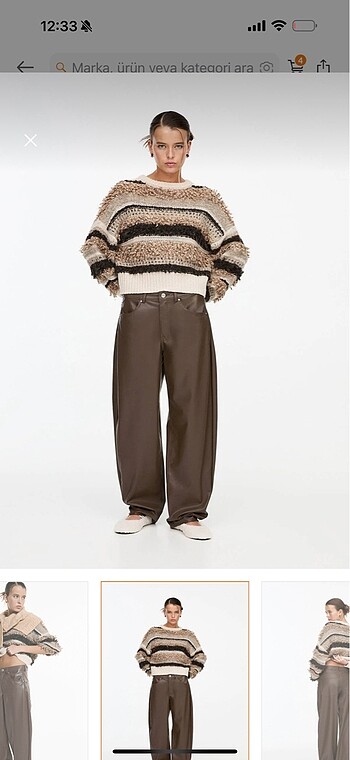 Pull and Bear Kahve deri pantolon