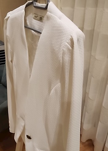 Beyaz Düğmeli Kadın Klasik Blazer Ceket - Görsel 3