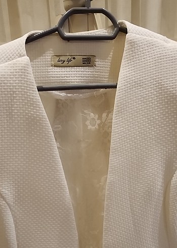 Beyaz Düğmeli Kadın Klasik Blazer Ceket - Görsel 5