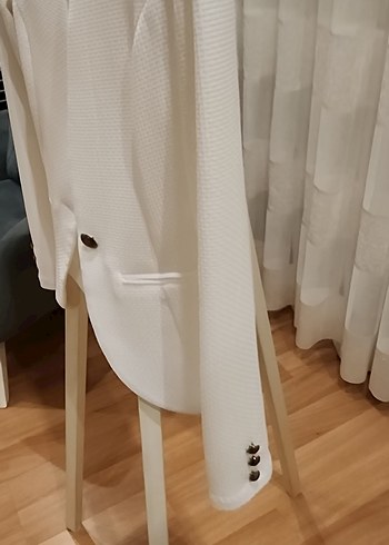 Beyaz Düğmeli Kadın Klasik Blazer Ceket - Görsel 4
