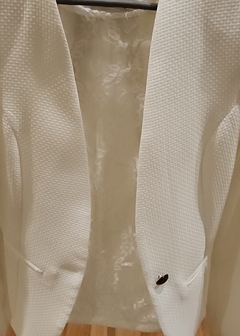 Beyaz Düğmeli Kadın Klasik Blazer Ceket - Görsel 6