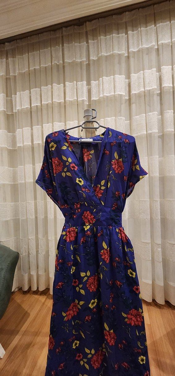 Mor Çiçekli Bohem Uzun Elbise - Görsel 4