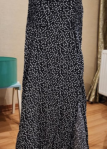 Siyah Puantiyeli V Yaka Uzun Elbise - Görsel 6
