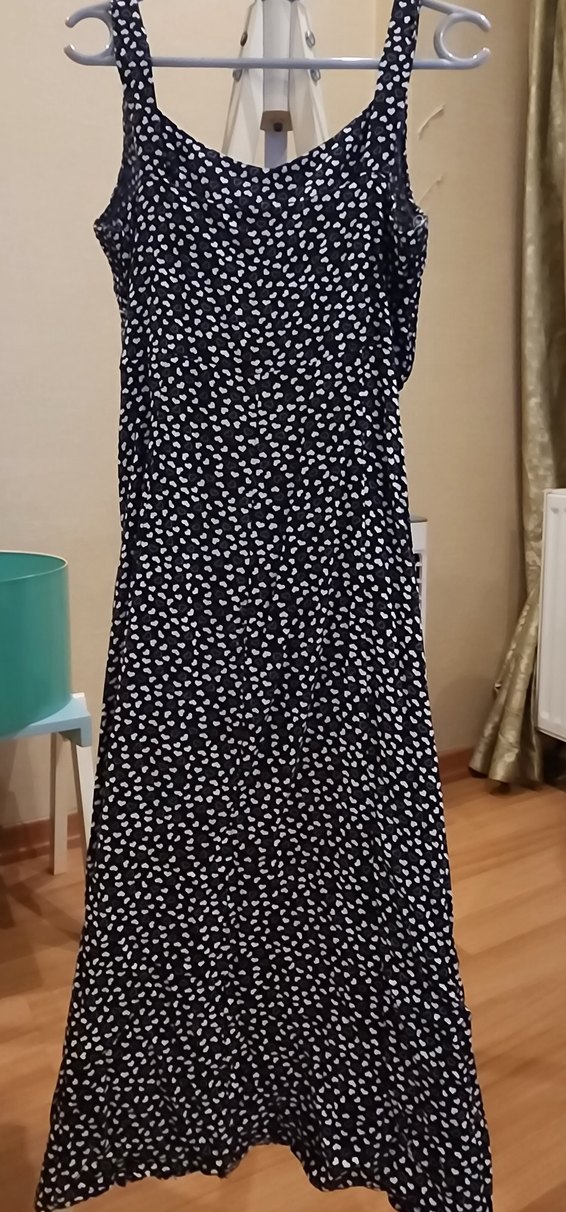 Siyah Puantiyeli V Yaka Uzun Elbise - Görsel 3