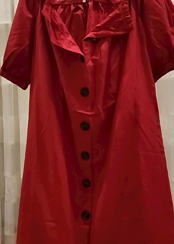 Kırmızı keten Elbise - Görsel 4