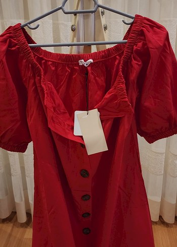 Kırmızı keten Elbise - Görsel 3