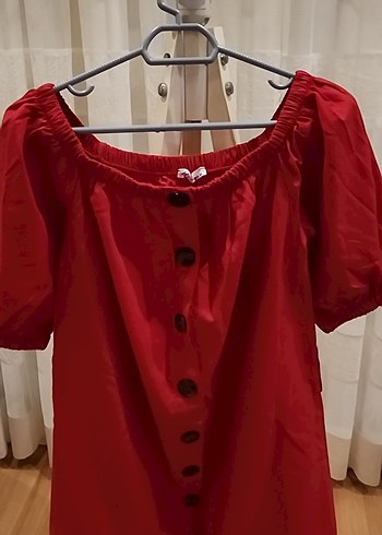 Kırmızı keten Elbise - Görsel 2