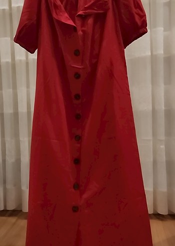 Kırmızı keten Elbise - Görsel 5