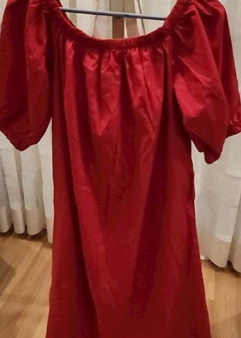 Kırmızı keten Elbise - Görsel 6