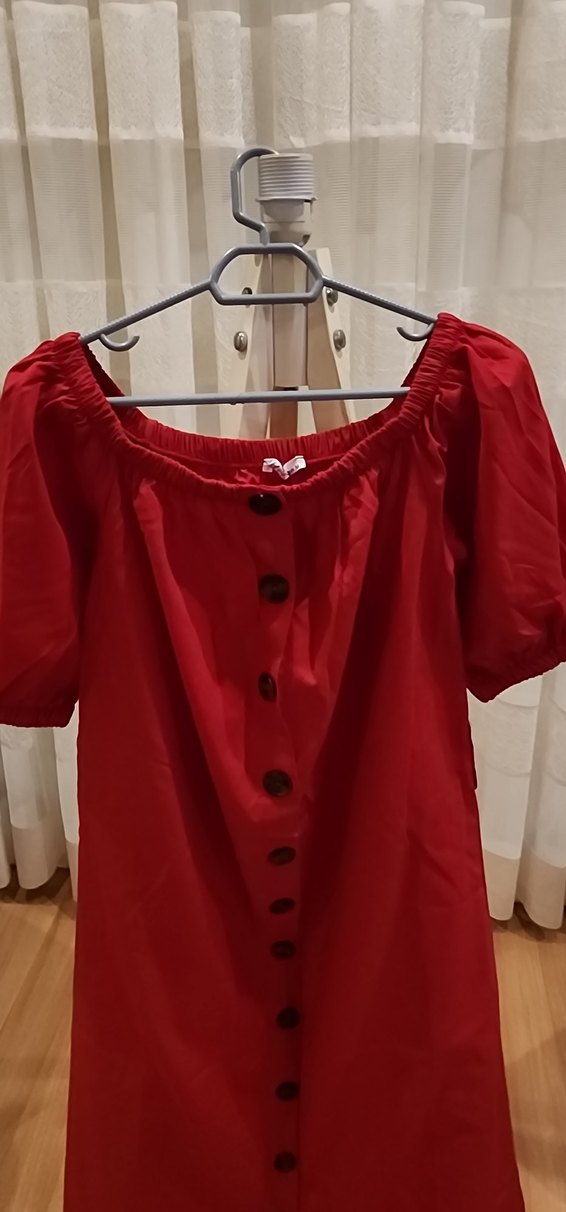 Kırmızı keten Elbise - Görsel 2
