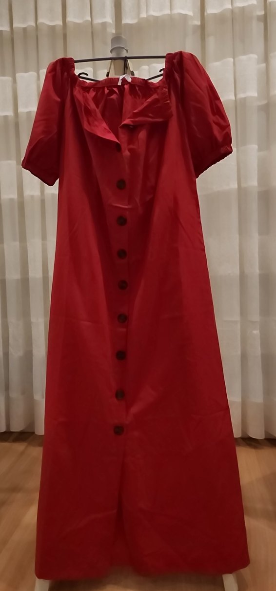 Kırmızı keten Elbise - Görsel 5