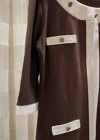 Düğmeli Kahverengi Midi Kadın Elbise - Görsel 4