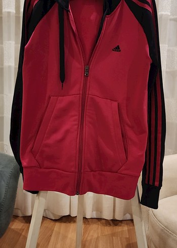 Kırmızı Siyah Fermuarlı Kadın Spor Ceket - Görsel 2