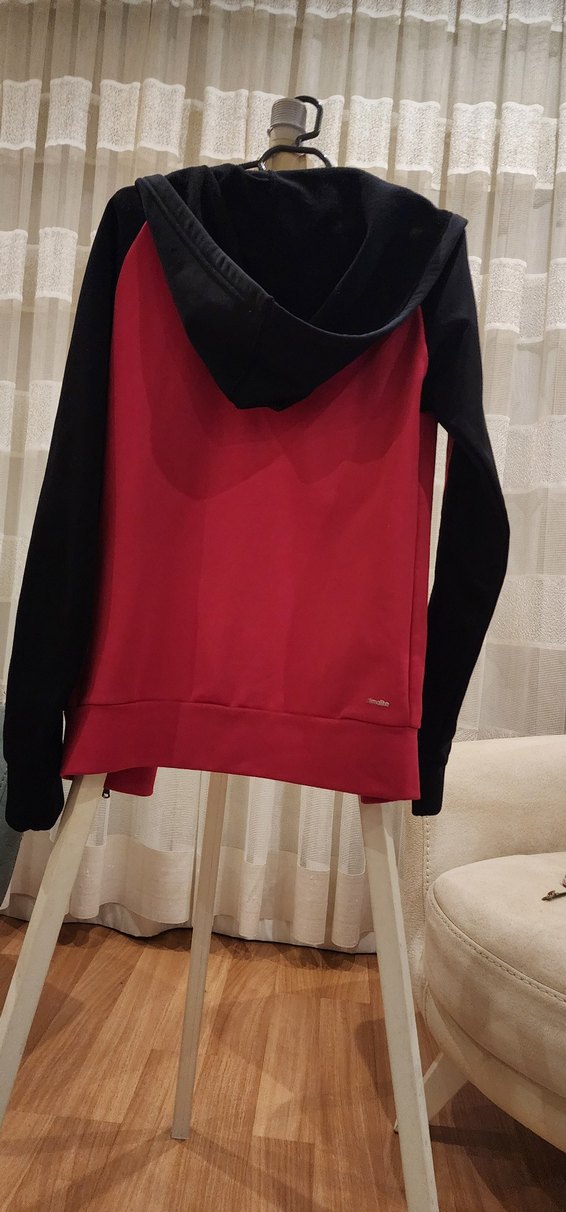 Kırmızı Siyah Fermuarlı Kadın Spor Ceket - Görsel 3