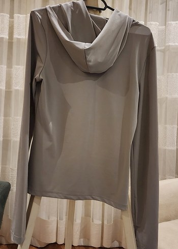 Kadın Bej Uzun Kollu Yüksek Yaka kapüşonlu spor bluz - Görsel 5