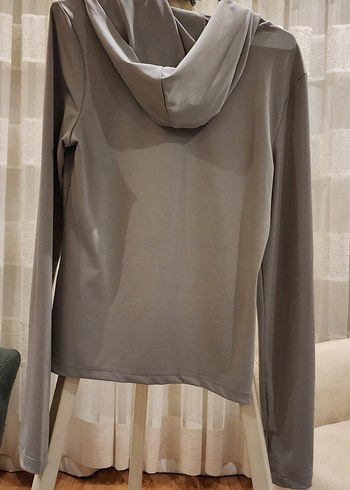 Kadın Bej Uzun Kollu Yüksek Yaka kapüşonlu spor bluz - Görsel 4