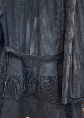 Uzun Kollu Pliseli Siyah Kadın mevsimlik ceket - Görsel 6