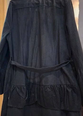 Uzun Kollu Pliseli Siyah Kadın mevsimlik ceket - Görsel 7