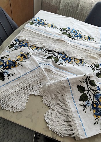 Nakışlı Beyaz sıfır 2 etek 2 yastık takım - Görsel 2