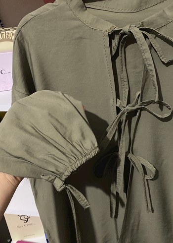 Suud Collection Kadın Haki Uzun Kollu Fiyonklu Bluz