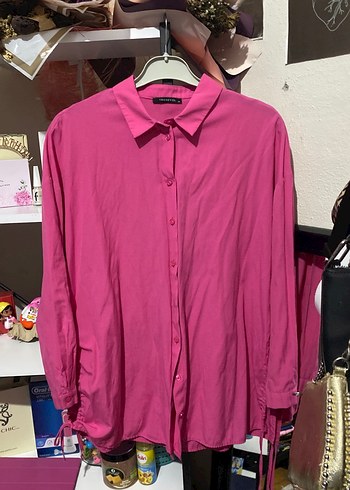 Pembe Uzun Kollu Düğmeli Kadın Gömlek - Görsel 5