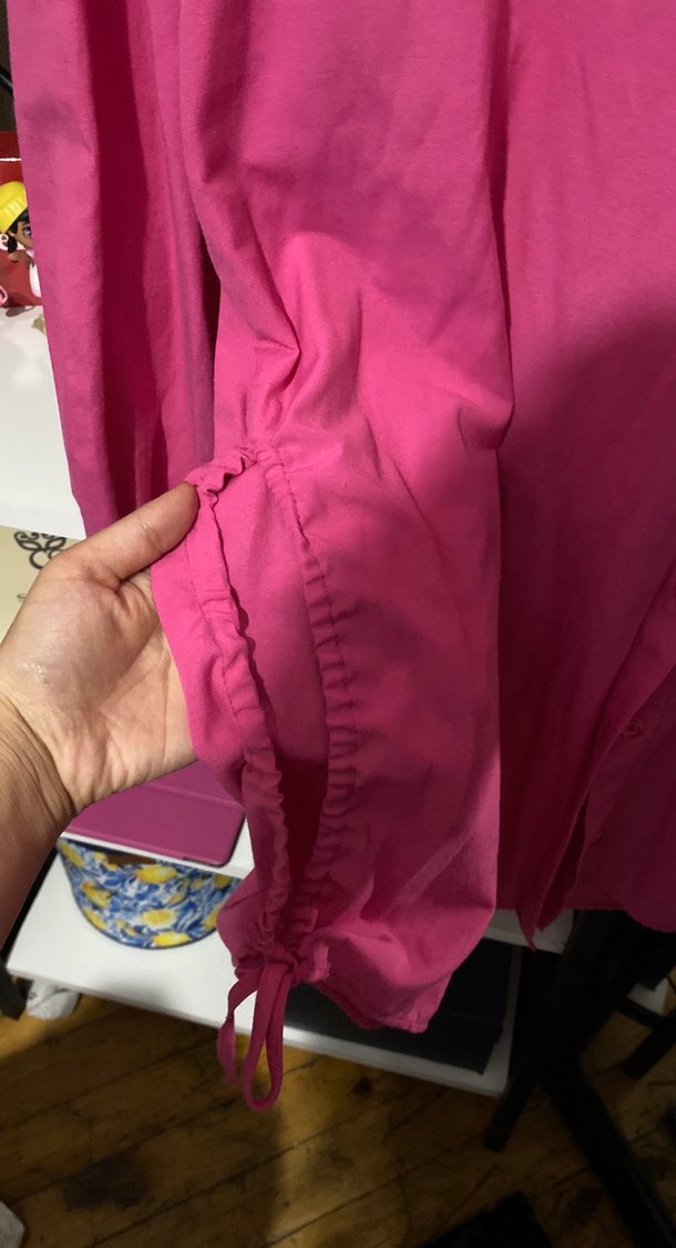 Pembe Uzun Kollu Düğmeli Kadın Gömlek - Görsel 2