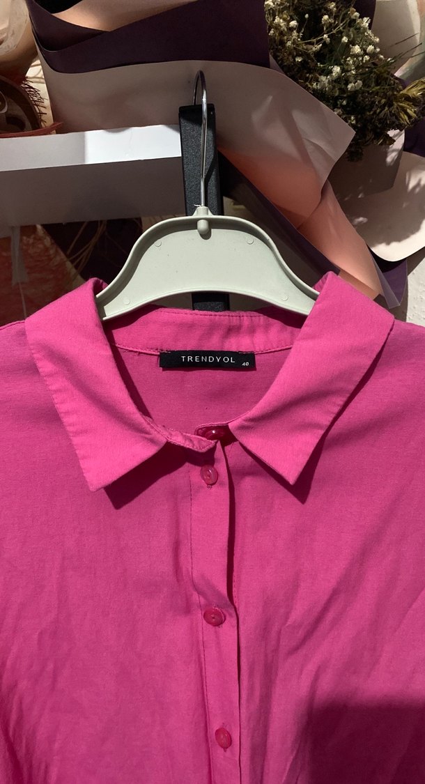 Pembe Uzun Kollu Düğmeli Kadın Gömlek - Görsel 3
