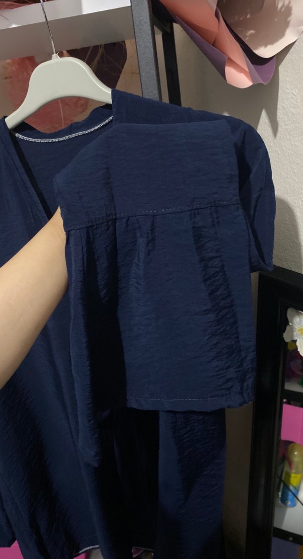 Lacivert V Yaka Uzun Kollu Salaş kimono - Görsel 2