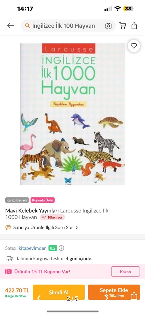 Larousse İngilizce İlk 1000 Hayvan Kitabı - Görsel 2