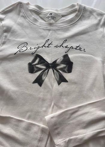 Kız Çocuk Beyaz Baskılı Fiyonk Detaylı Tişört - Görsel 3