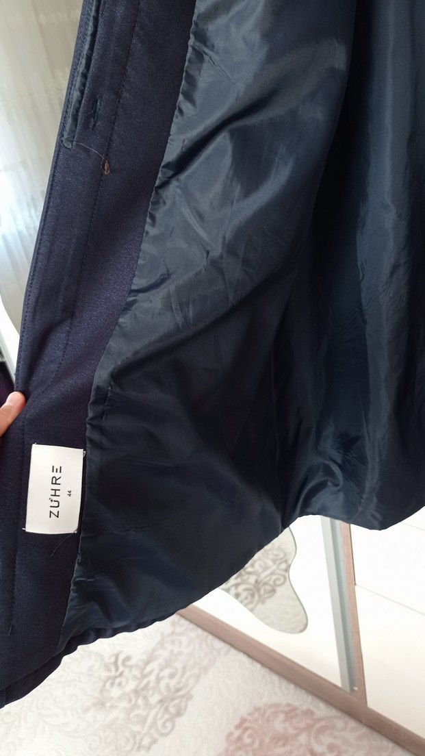 Zühre Nakışlı Lacivert Kadın Uzun Kaban - Görsel 3