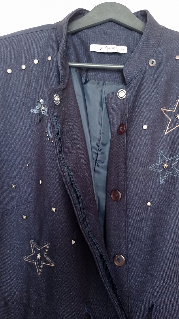 Zühre Nakışlı Lacivert Kadın Uzun Kaban - Görsel 2