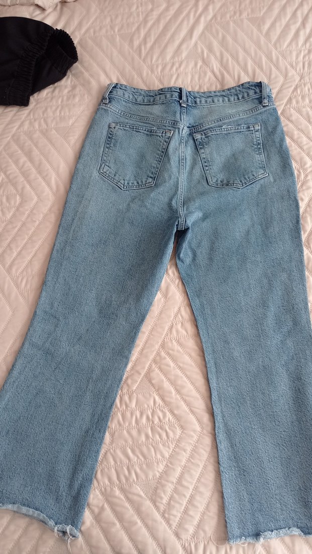 Düğmeli Mavi Midi Denim Pantolon - Görsel 2