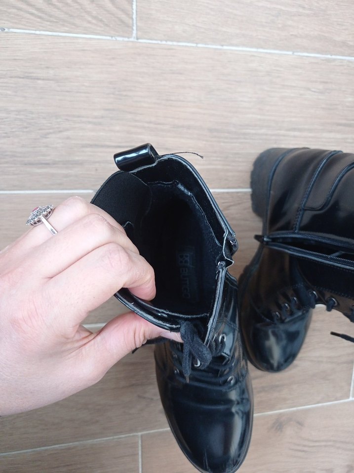 Siyah rugan Deri Gotik Kadın Botları - Görsel 5